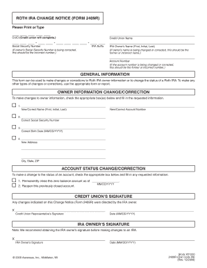 Roth IRA Change Notice Form 2409R