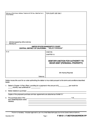Debtor's Motion for Authority to Incur Debt