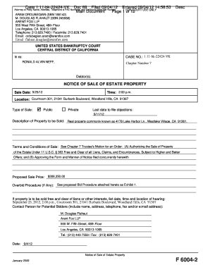Notice of Sale of Estate Property