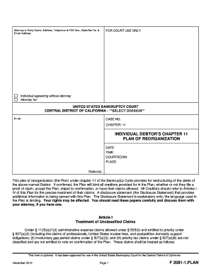 Individual Debtor's Chapter 11 Plan of Reorganization