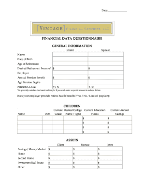 Financial Data Questionnaire