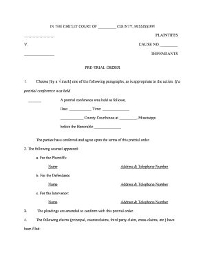 Mississippi Pretrial Order