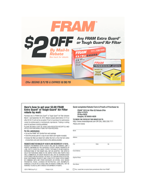 FRAM Air Filter Mail-In Rebate Form