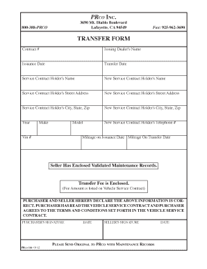 Vehicle Service Contract Transfer Form