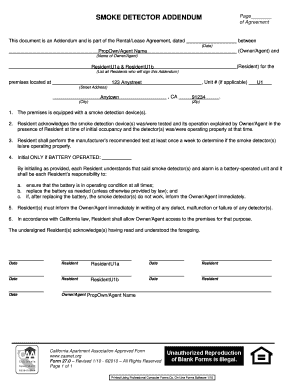 Smoke Detector Addendum to Rental Lease Agreement