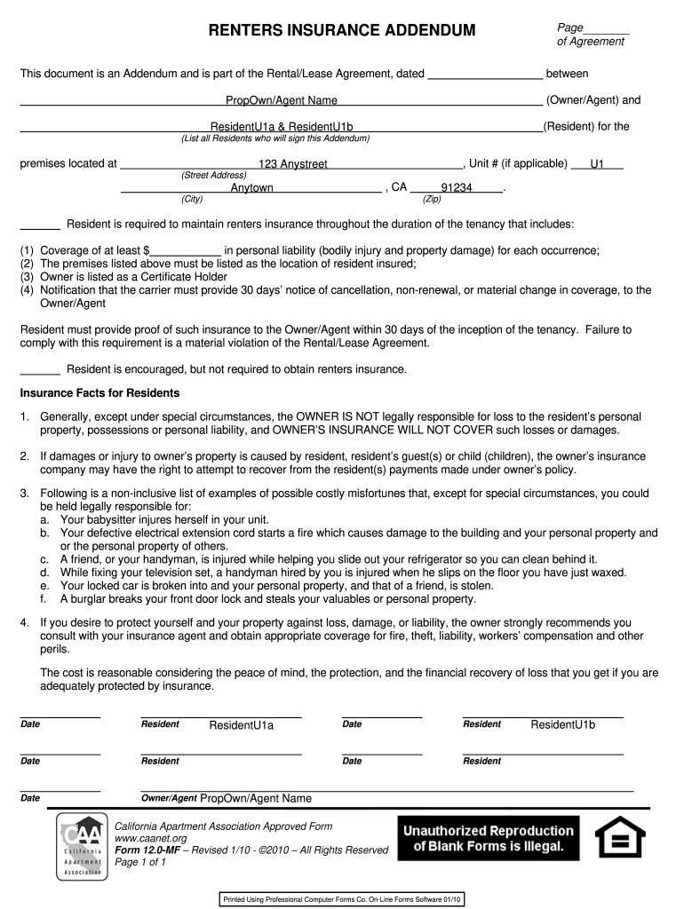  Proof Of Renters Insurance Template Fill Online Printable Fillable 