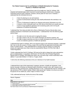 New Patient Consent to Use and Disclosure of Health Information