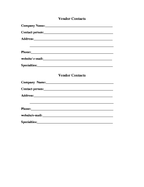 Vendor Contacts Form