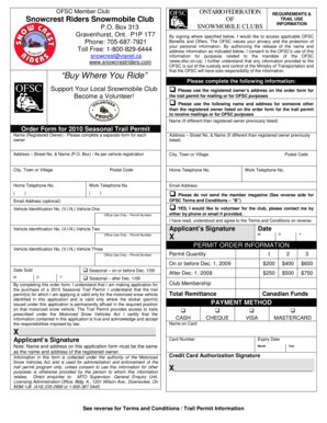 Ontario Snowmobile Club Trail Permit Application