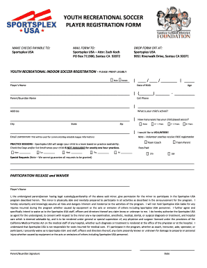 Youth Recreational Soccer Player Registration Form