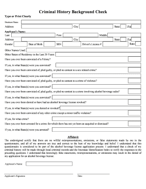 Criminal History Background Check Form