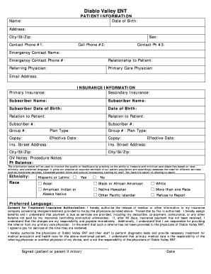 Diablo Valley ENT Patient Information Form