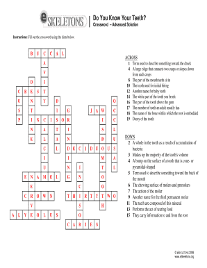 Advanced Dental Crossword Puzzle