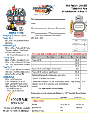 Pay Less Little 500 Ticket Order Form