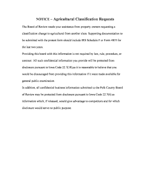 Iowa Agricultural Classification Request Form