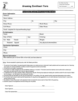 Clever K9s Grooming Enrollment Form