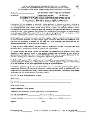 Authorization Form for Consumer Reports