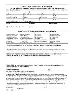 Adult Health Examination Record