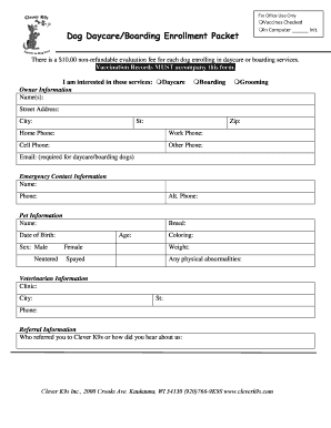 Dog Daycare Boarding Enrollment Packet