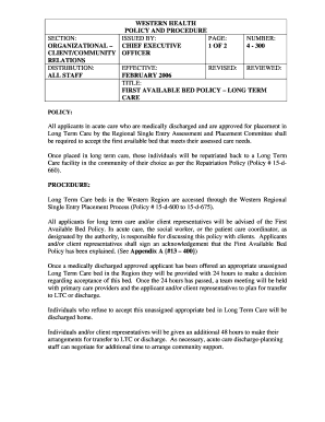 First Available Bed Policy - Long Term Care