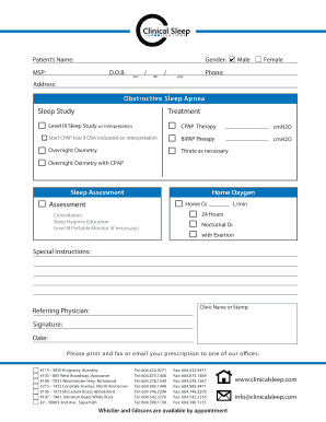 Sleep Study Prescription Form