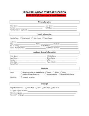 LRDA Early/Head Start Application