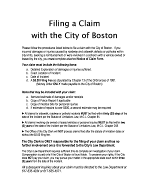 City of Boston Notice of Claim Form