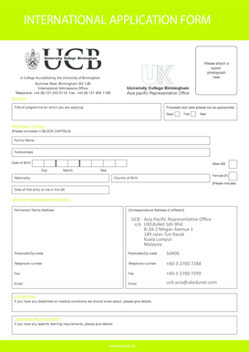 University College Birmingham International Application Form