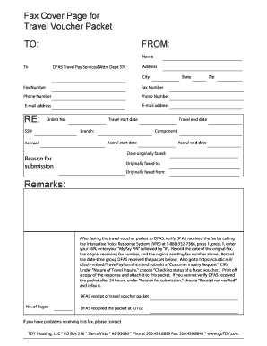 Fax Cover Page for Travel Voucher Packet