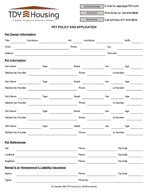 Pet Policy and Application Form