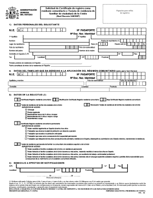 Solicitud de Certificado de registro como residente comunitario