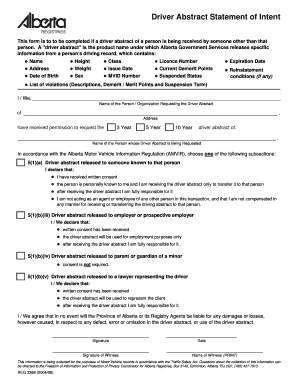 Alberta Driver Abstract Statement of Intent