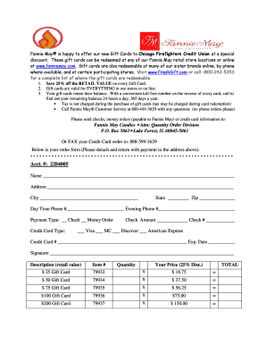Fannie May Gift Card Order Form