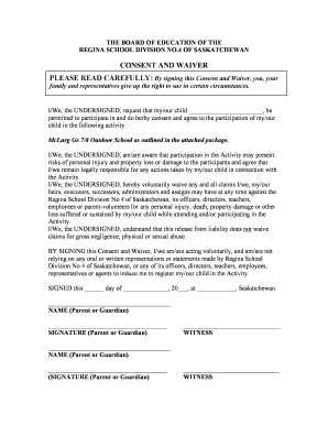 Consent and Waiver for Outdoor School Activity