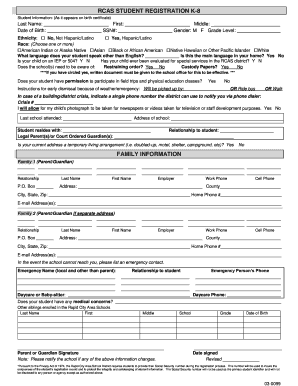 RCAS Student Registration K-8 Form