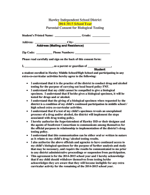 Parental Consent for Biological Testing