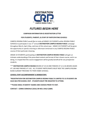 Destination Campus Regina Public Registration Letter