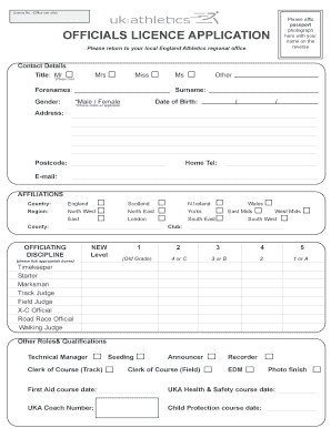 UK Athletics Technical Officials Licence Application