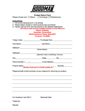 Product Return Form