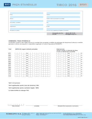 Booth Stand Order Form