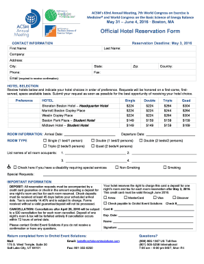 ACSM Annual Meeting Hotel Reservation Form