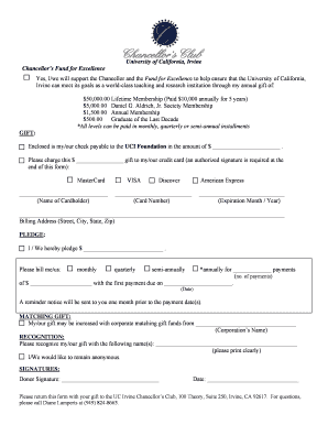 University of California Irvine Chancellor's Fund for Excellence Donation Form