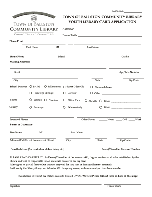Youth Library Card Application