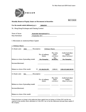 Monthly Return of Equity Issuer on Movements in Securities