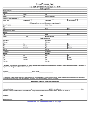 Tru-Power Credit Application Form