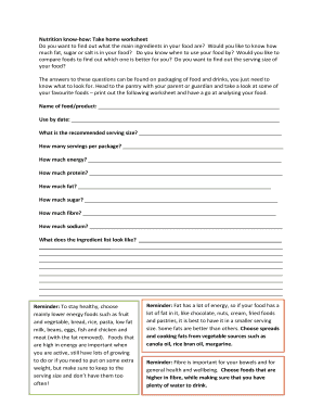 Nutrition Know-How Food Analysis Worksheet