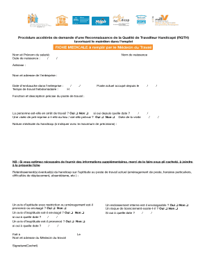 Fiche Médicale pour la Reconnaissance de la Qualité de Travailleur Handicapé