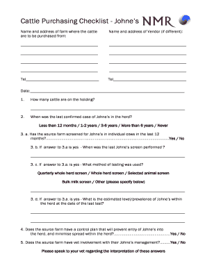 Cattle Purchasing Checklist - Johne’s