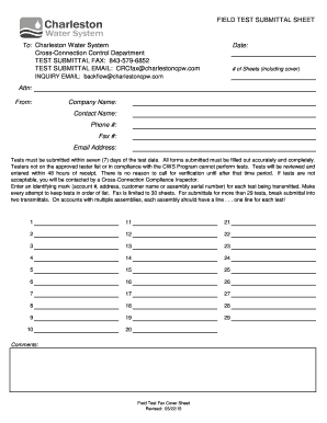 Charleston Water System Field Test Submittal Sheet