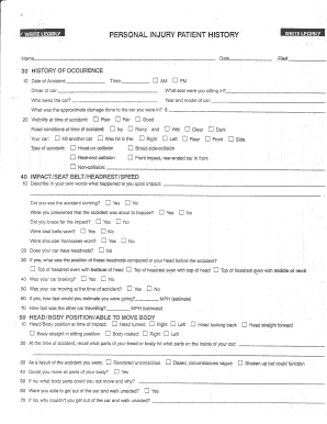 Personal Injury Patient History Form